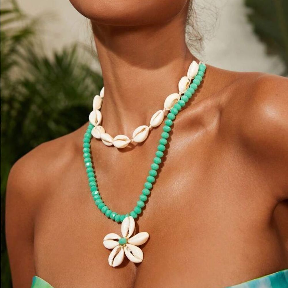 Free People Aqua and Cream Shell Necklace